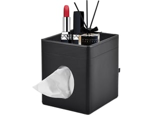 Boîte à mouchoirs carrée en cuir avec plateau de rangement et fermeture magnétique, pour bureau, maison, hôtel, restaurant et voiture - noir