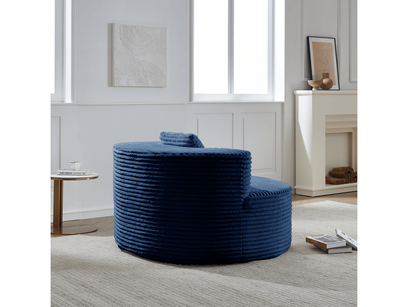  Fauteuil poire en velours côtelé bleu 112 × 105 × 59 cm, avec coussin d'appoint, pour se détendre à la maison  - Conforama E