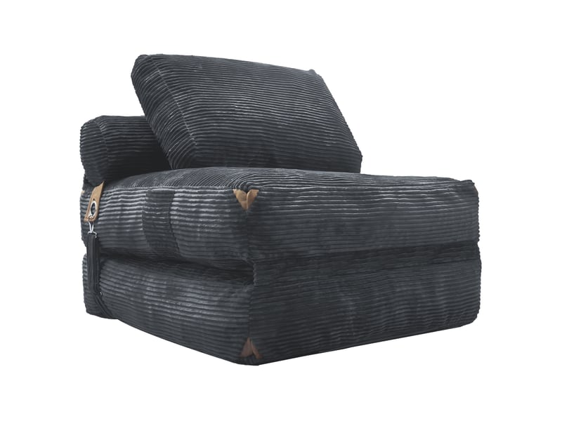 Fauteuil pouf convertible 1 place pliable avec rangement intégré et franges en flanelle gris 87 × 86 × 40 cm - Conforama A
