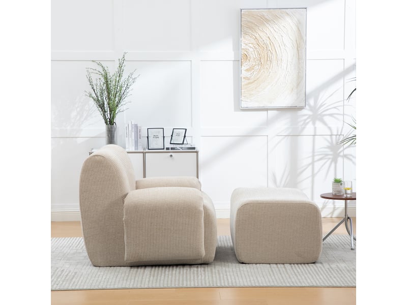  Fauteuil relax, fauteuil de salon – avec repose-pieds, mousse haute densité, en chenille, sans montage, kaki clair  - Conforama D