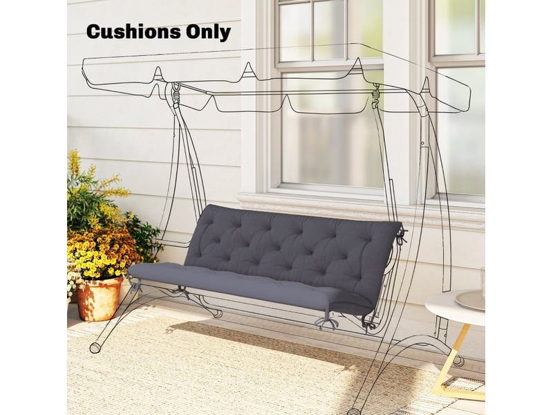  Coussin de banc 3 places 150x98 cm – gris foncé – dossier et 6 liens de fixation intérieur extérieur  - Conforama B