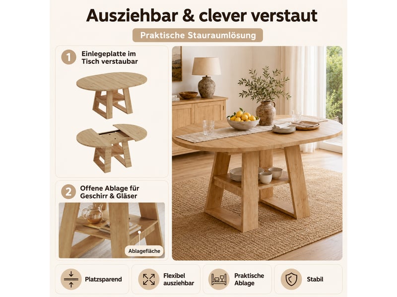 Table à manger extensible avec rangement, design moderne, structure fonctionnelle pour cuisine et salle à manger - Conforama D