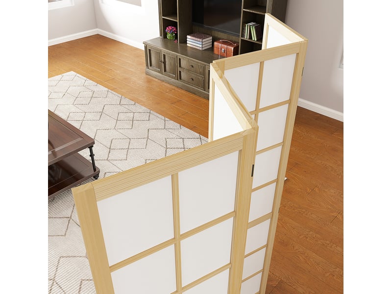  Paravent intérieur 4 panneaux 160 x 170 cm – bois naturel – pliable, séparateur d'espace et intimité  - Conforama E