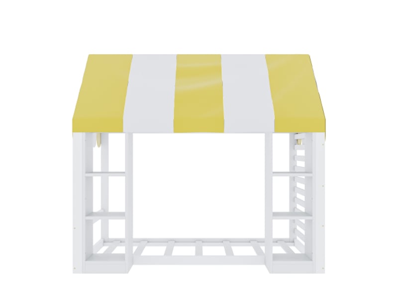  Lit cabane enfant 90x200 cm - 6 cases de rangement ouvertes - lit 1 place - ciel de lit - structure en bois - blanc  - Conforama W