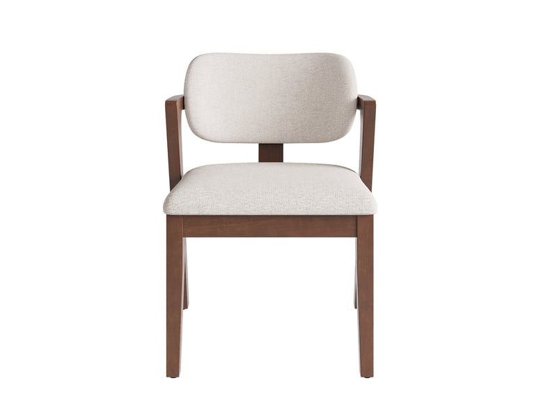  Lot de 2 chaises de salle à manger avec accoudoirs 56x57,5x79 cm noyer et beige  - Conforama D
