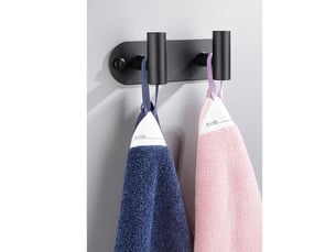 Crochet double serviette, acier inoxydable, murale, noir, étanche, pour salle de bain