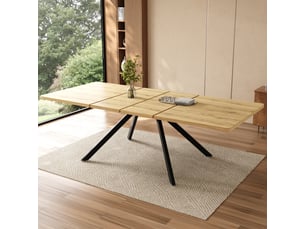 Table à manger extensible rectangulaire 160200240x90x74,5 cm pour 6 à 10 personnes, plateau effet chêne en mdf avec pieds en métal - naturel