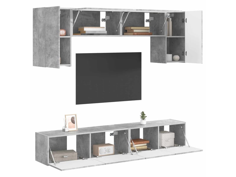  Ensemble meuble tv - banc tv - meuble de rangement 4 pcs gris béton bois d'ingénierie  - Conforama C