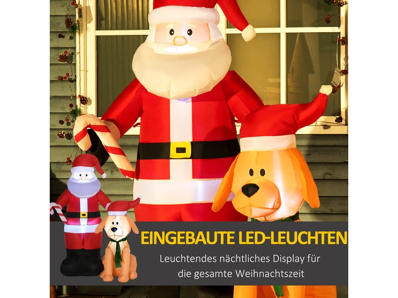 Décoration de noël gonflable père noël et chien led avec souffleur 117 x 80 x 157 cm  - Conforama E