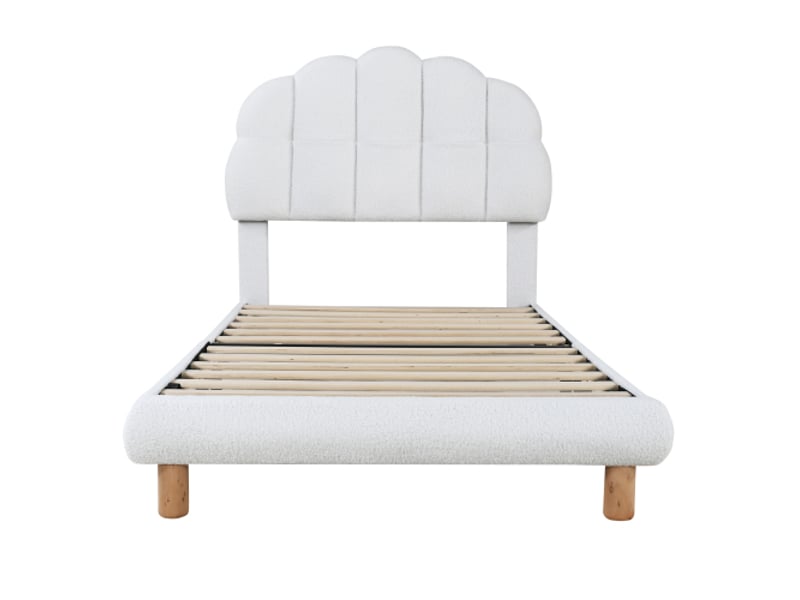  Lit enfant 90x200cm, lit simple, lit en bois, avec tête de lit semi - circulaire, mdf + velours, rose, sans matelas  - Conforama R
