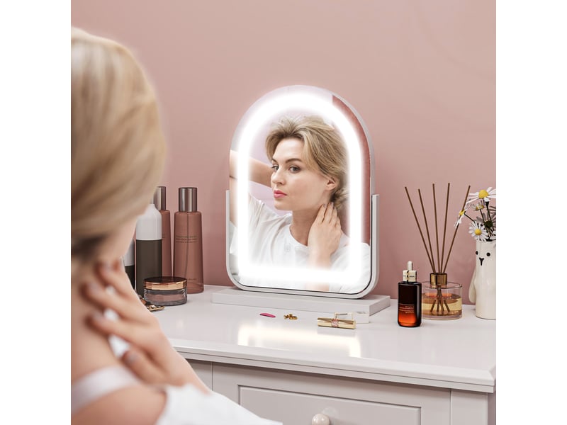  Miroir de maquillage avec lumière led, éclairage réglable, rotation à 360° et commande tactile, 33 x 12 x 44,5 cm, blanc  - Conforama C
