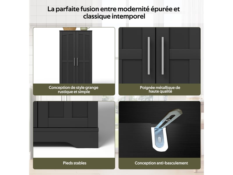  Meuble de cuisine muvano, armoire de cuisine noire à 2 portes avec led, 60 × 40 × 120 cm  - Conforama E