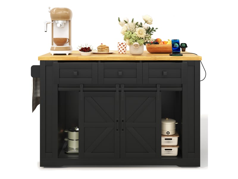 Îlot de cuisine mobile avec plan de travail rabattable, rangements et prises 130 x 80 x 87 cm evryae - Conforama A