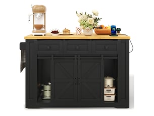 Îlot de cuisine mobile avec plan de travail rabattable, rangements et prises 130 x 80 x 87 cm evryae