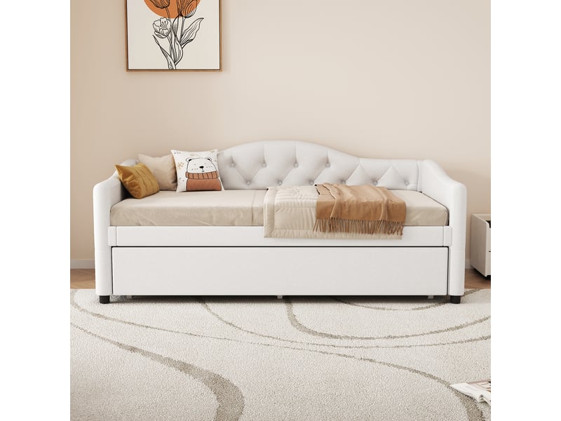  Lit banquette 90x200 avec lit gigogne 90x190, canapé lit simple en lin, beige  - Conforama B