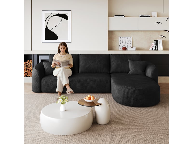  Canapé d’angle droit en l 4 places 266x168x85 cm, modulable sans structure en mousse compressée, sans montage, salon chambre, chenille, noir Sol Morn - Conforama E