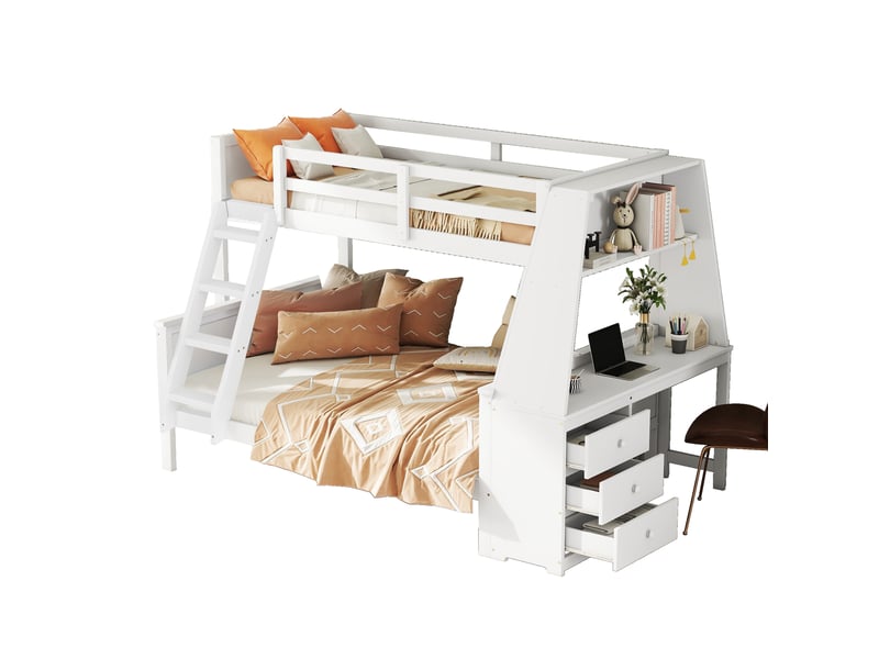  Modenvie lit superposé enfant 90x200 cm + 140x200 cm - avec bureau, rangements, sans matelas - blanc  - Conforama A