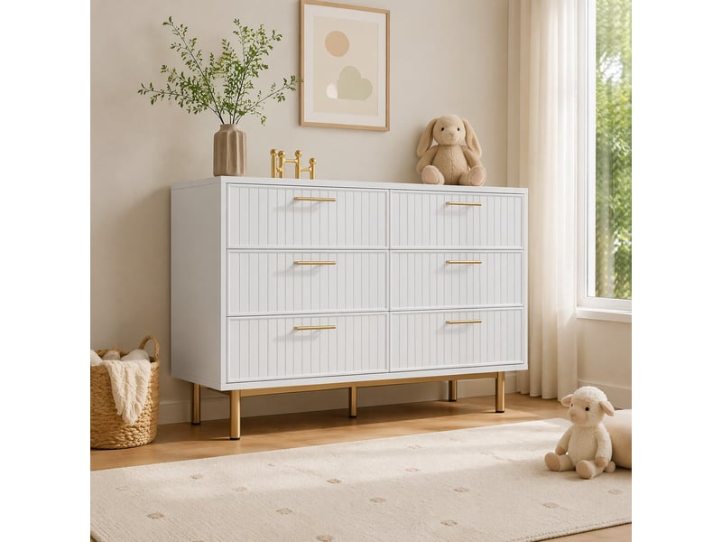  Commode avec 6 tiroirs pour chambre en panneaux de particules 120×40×75 cm blanc  - Conforama B