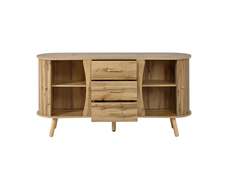  Buffet scandinave 150cm avec portes coulissantes et 3 tiroirs, meuble de rangement en mdf aspect bois naturel  - Conforama W