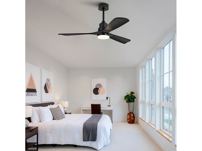  Ventilateur de plafond 132 cm noir à 3 pales avec led dimmable et télécommande  - Conforama B