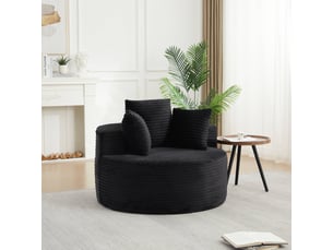 Fauteuil simple - 110x110x82cm - fauteuil crapaud pivotantfixe en velours côtelé avec 3 coussins & accoudoirs larges - noir
