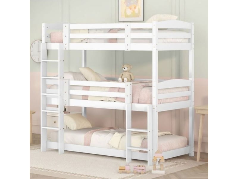  Lit 3 places lit superposé 3 etage métallique multifonction 90180×200 cm, lit extractible, sac de rangement et escalier intégré  - Conforama B
