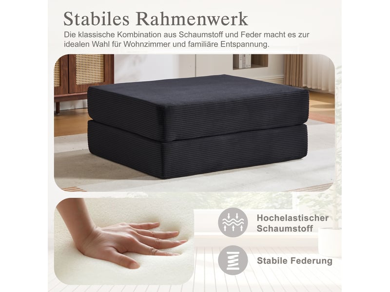  Fauteuil convertible 112 x 95 cm – noir – velours côtelé, coussin et rangement latéral pratique  - Conforama E