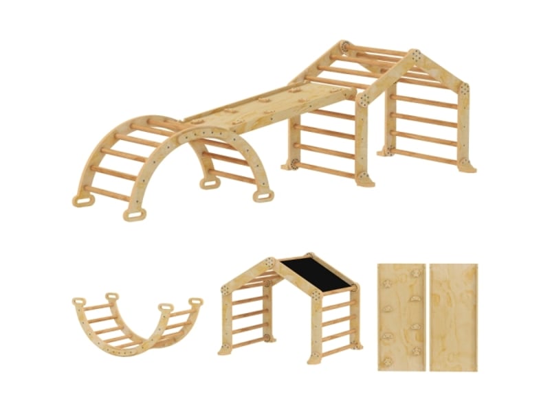  Structure d’escalade enfant 9 en 1 en bois, rampe, toboggan, échelle et tableau, intérieur, tout-petit  - Conforama A