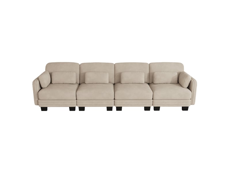 Canapé droit modulaire 4 places en chenille café clair avec coussins lombaires - Conforama A