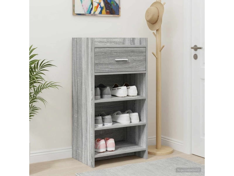  Meuble à chaussure, cabinet à chaussures avec tiroir sonoma gris 48x36x92 cm  - Conforama B