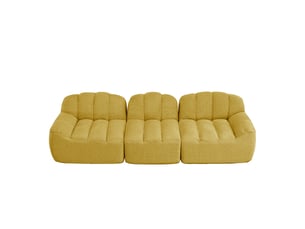 Canapé droit coquille 3 places bouclette jaune – 288 x 104 x 79 cm