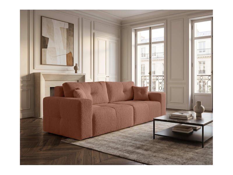  Celine - canapé droit 3 places convertible en bouclette  - Conforama B
