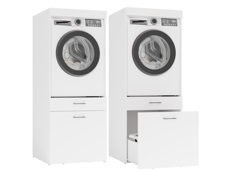 Pola 2S - Meuble de salle de bains pour lave-linge/sèche-linge - 2 tiroirs, étagère - Blanc - Conforama A