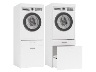 Pola 2S - Meuble de salle de bains pour lave-linge/sèche-linge - 2 tiroirs, étagère - Blanc
