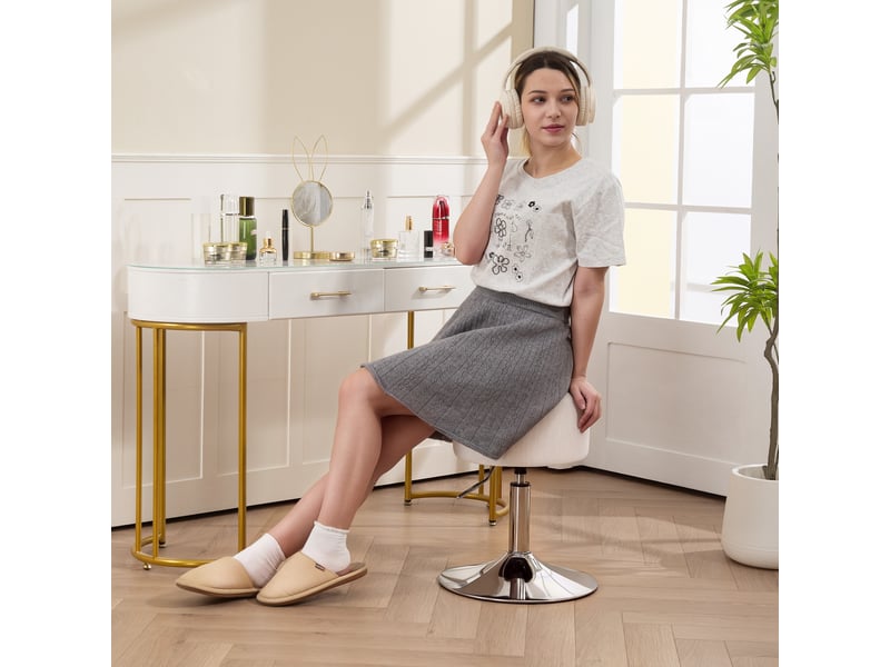  Tabouret de cuisine réglable en hauteur 52-66 cm, revêtu de velours, pivotant à 360°, blanc  - Conforama C