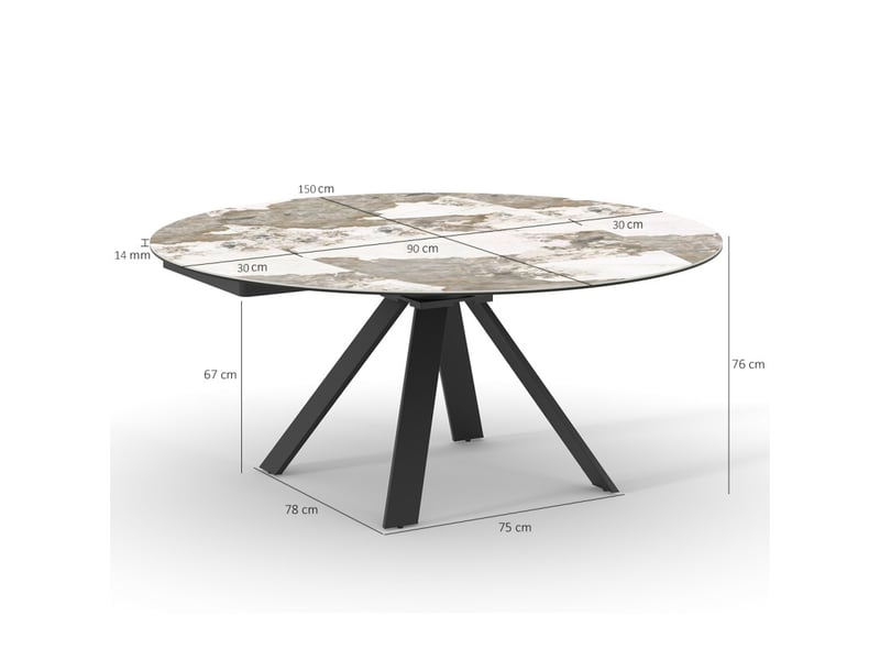 Table extensible ronde 90 à 150 cm céramique marbré - patagonia  - Conforama D