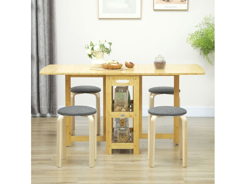  Lot de 4 tabourets de salle à manger 40x40x45 cm en bois gris, ronds et empilables, assise rembourrée  - Conforama D