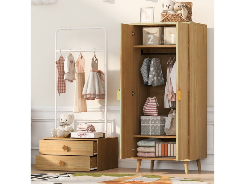 Armoire,140x55x170 cm,2 portes avec penderie,mdf,finition bois naturel  - Conforama B
