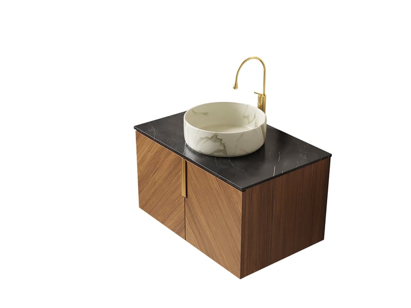  Meuble rangement armoire double portes 76 cm céramique pierre frittée chêne brun homvra  - Conforama A