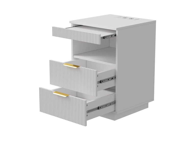  Table de chevet 40x40x60 cm, table de nuit avec station de charge usb c et led rgb, compartiment caché, avec 2 tiroirs et niche de rangement, blanc  - Conforama D