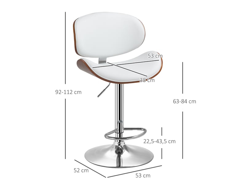  Lot de 2 chaises de bar tabouret hauteur réglable revêtement synthétique 53 x 52 x 92-112 cm blanc  - Conforama E
