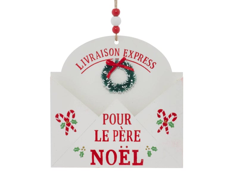  Suspension de sapin lettre père noël en bois rouge et blanc 16 cm  - Conforama D