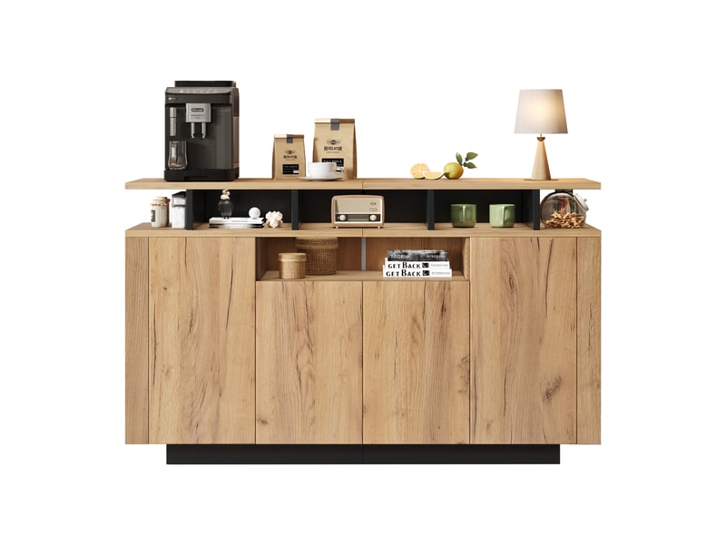  Buffet oslo nature 140x40x85 cm, 4 portes &amp; 3 niches ouvertes, rangement salon bureau  - Conforama B