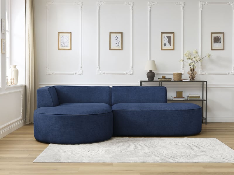  Bobochic canapé d'angle fixe rousseau tissu texturé bleu foncé  angle gauche ROUSSEAU - Conforama D