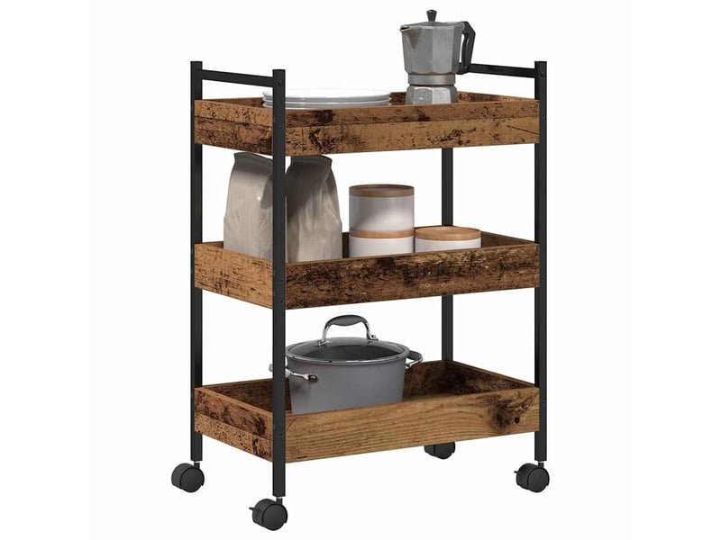 Desserte de cuisine, chariot de rangement bois ancien 50x30x70 cm - Conforama C