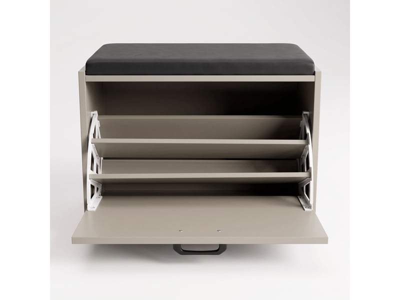  Kaizen - banc d'entrée avec étagère à chaussures 63x47x30 cm, étagère à chaussures pour 9 paires avec coussin, en bois gris tourterelle  - Conforama C