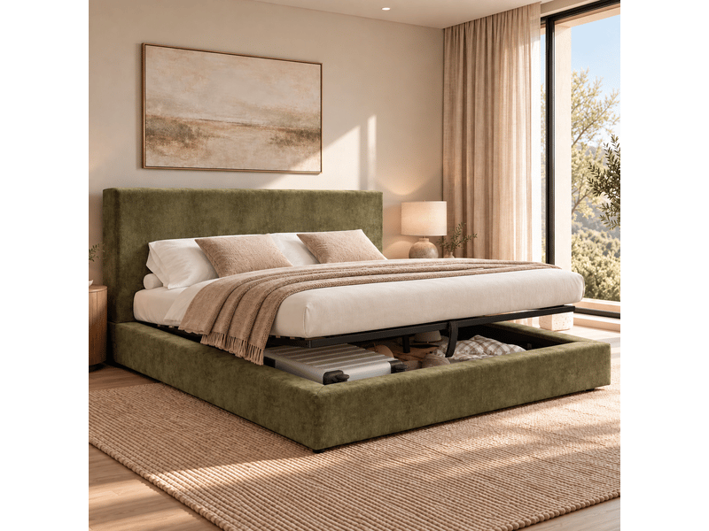  Lit coffre double capitonné 160 x 200 cm – tête de lit capitonnée – sommier à lattes – vert (matelas non inclus)  - Conforama E