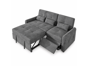 Canapé-lit convertible 3-en-1 3 places 176x148x83 cm avec couchage extractible, dossier réglable 3 positions, repose-jambes, chenille gris