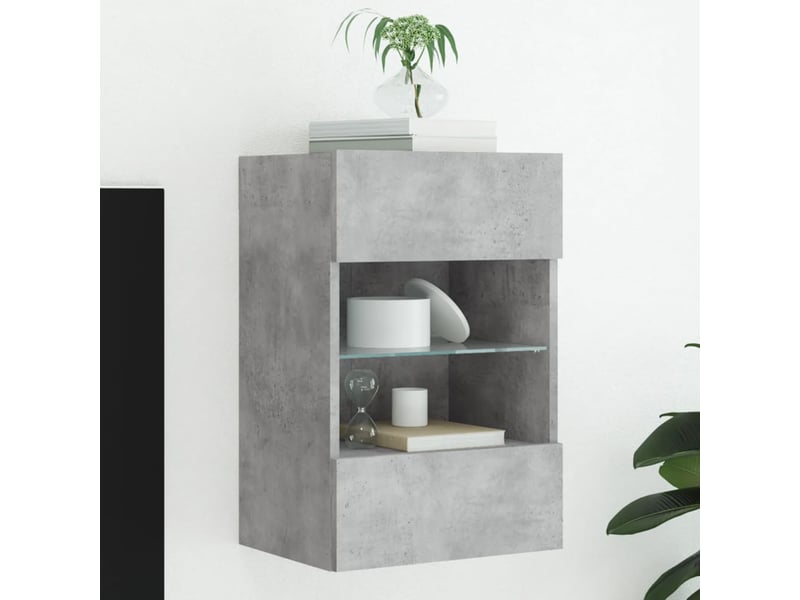  Meuble tv - banc tv - meuble de rangement mural avec lumières led gris béton 40x30x60,5 cm  - Conforama B