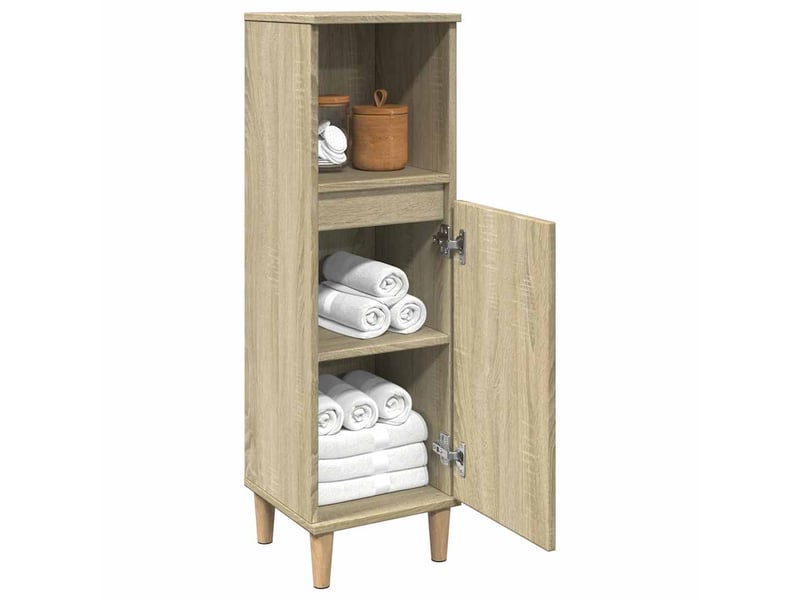  Meuble salle de bain rangement, commode chêne sonoma 30x30x100 cm shl4421  - Conforama C